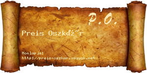 Preis Oszkár névjegykártya